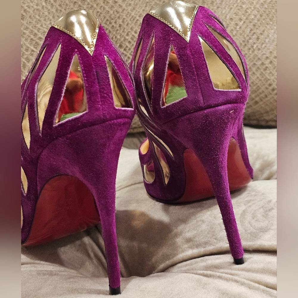 New Christian Louboutin Pumps Purple Stiletto Heels In Size 37 - Picture 3 of 11